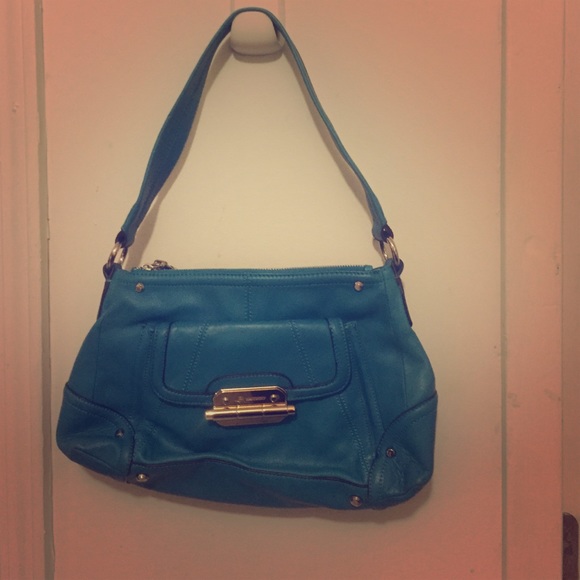 Turquoise leather B. Makowski handbag.