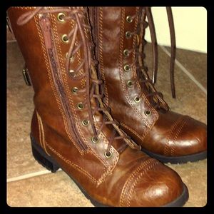 Brown military boots