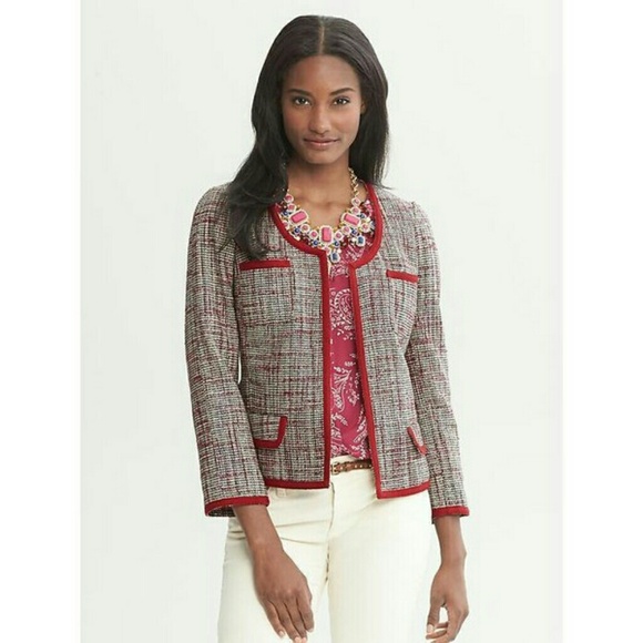 Size 2 Banana Republic Red Piped Tweed Jacket - Picture 1 of 4