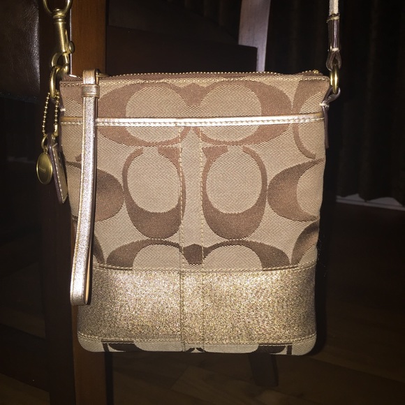 Authentic Gold & Tan Coach Cross body bag.