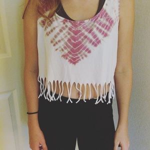 LF Pink Fringe Crop Tank Top