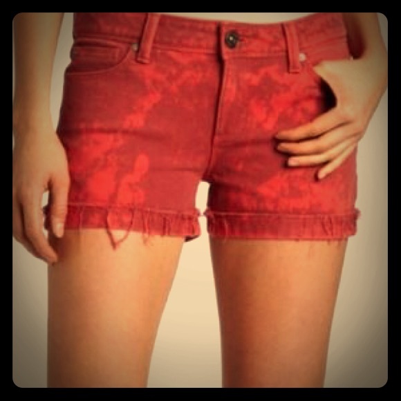 DL 1961 Red Acid Wash Frayed Stella Denim Shorts