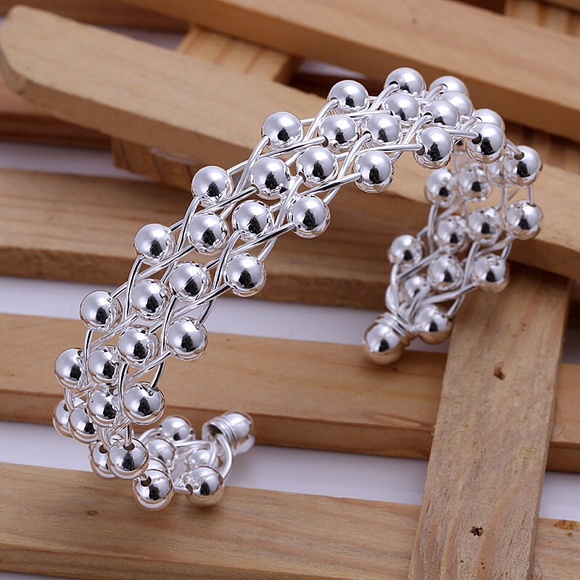 Jewelry - 925 Sterling silver plated ball bead cuff bracelet