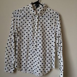 JCREW polka dotted cream half button up