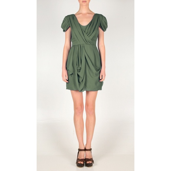 Tibi Green Solid Georgette Grecian Dress