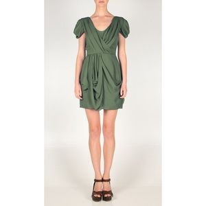 Tibi Green Solid Georgette Grecian Dress