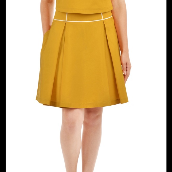 Eshakti Dresses & Skirts - New Eshakti Mustard Pleated A-line Skirt Size 16