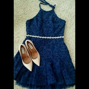 BCBG max azria halter top navy blue dress