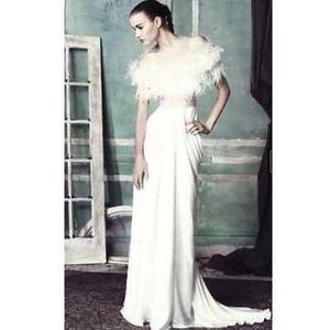 BCBG white feather gown
