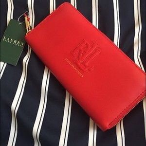 Ralph Lauren Red Victoria Russet Zip Wallet