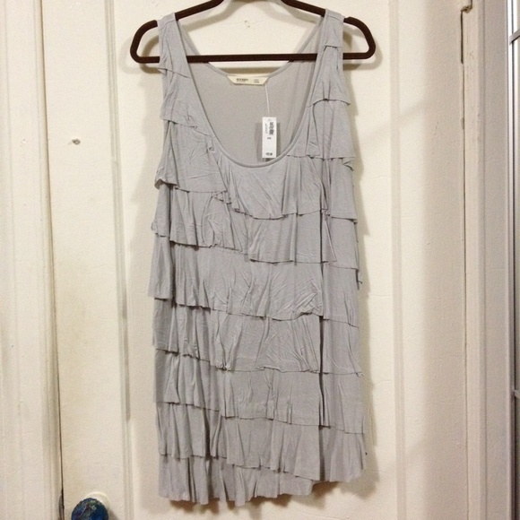 Pale Misty Grey Tiered Ruffle Sleeveless Top