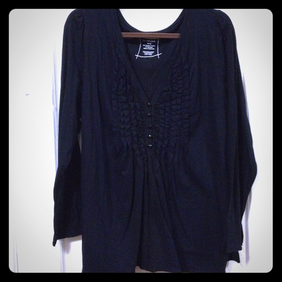 Black Ruffle Front Long Sleeve Top