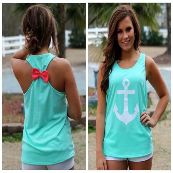 New Blue and pink bow anchor racer back