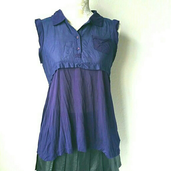Free People Dark Blue Flowy Tunic Top