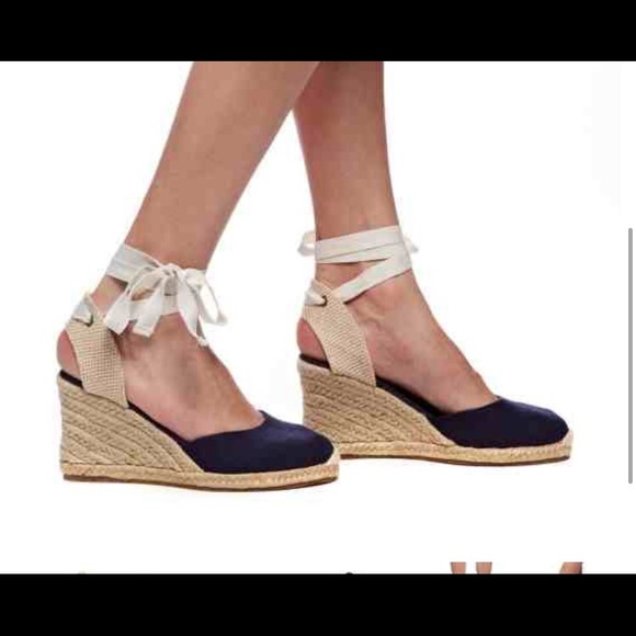 Soludos Navy Wedge Ankle Tie Espadrilles Navy NWT - Picture 2 of 4