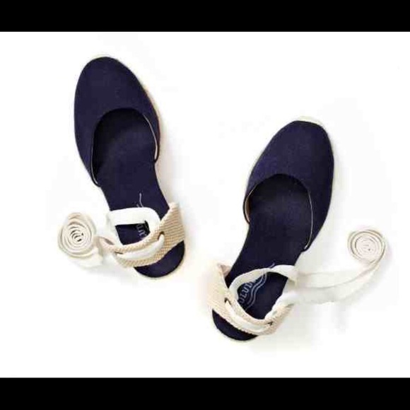 Soludos Navy Wedge Ankle Tie Espadrilles Navy NWT - Picture 3 of 4