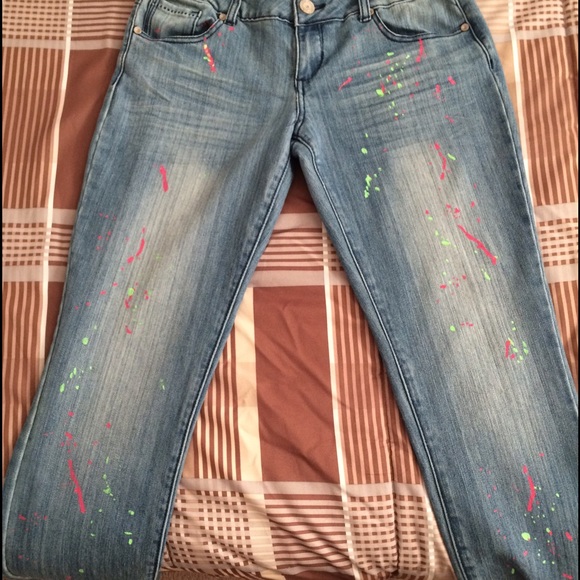 Pink and green paint jeans