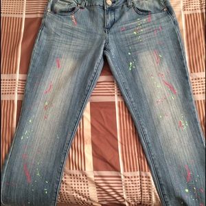 Pink and green paint jeans