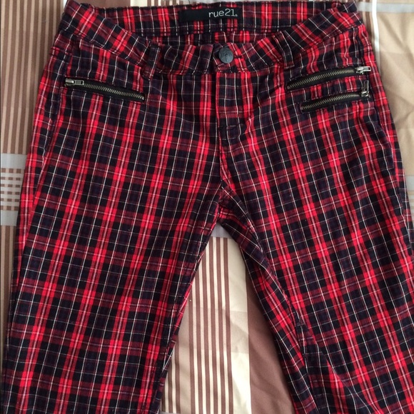 Red plaid jeans