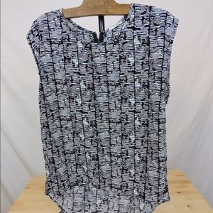 Black and white cap sleeve chiffon blouse.