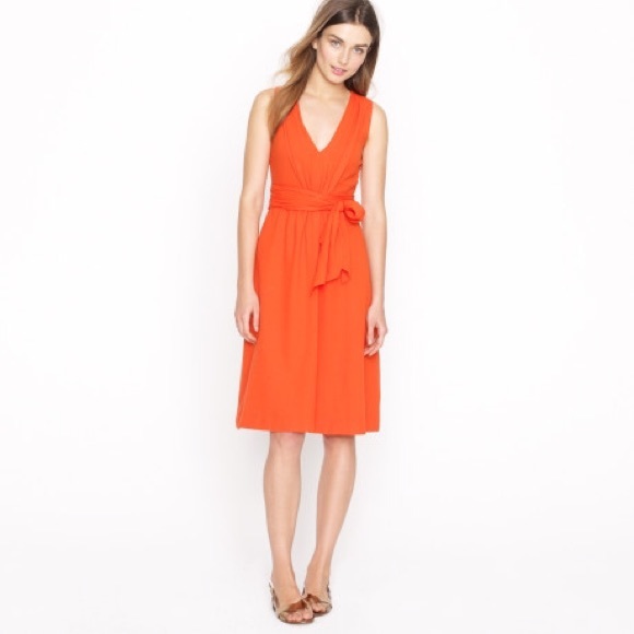 Red-orange J. Crew A-line dress.