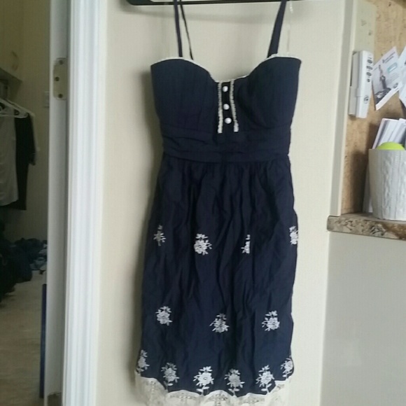 Rue 21 embroidered navy tieback dress
