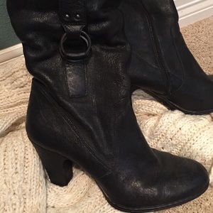 Black soft leather knee boots