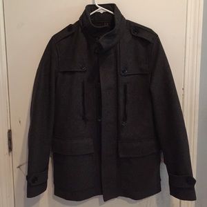 Dark grey heavy coat. Wool. Mens.