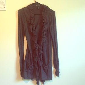 INC charcoal ruffled cardigan