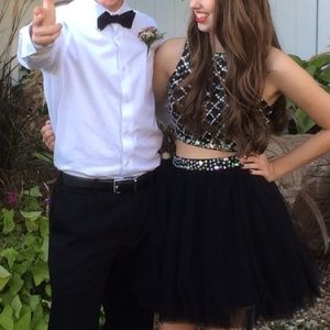 Black, jeweled, two piece homecoming dress.