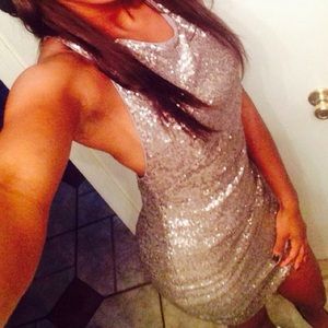 Silver glitter halter dress