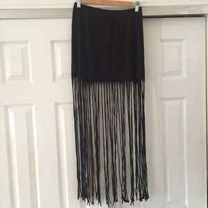 Black Fringe Maxi Skirt