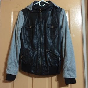 Leather style hoodie jacket