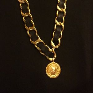 Chanel CC gold leather black chain belt 37" logo Chanel CC gold leather black chain belt 37" logo