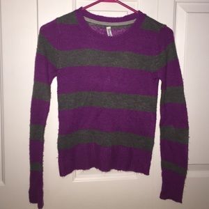 Cozy purple and grey striped sweater