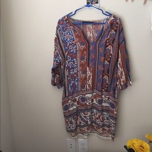 Zara blue printed v-neck tunic