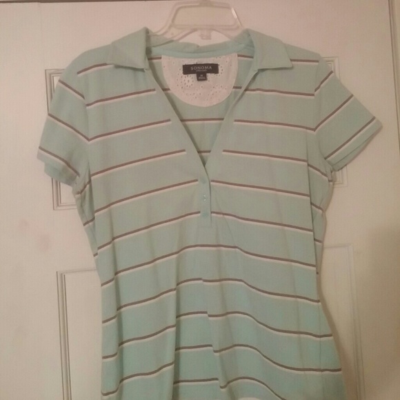 Mint green with brown and white stripes top