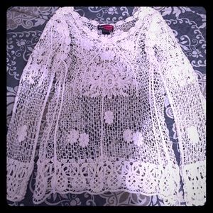 NWOT cute long sleeve croshay type see through top