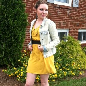 Yellow belted dress.