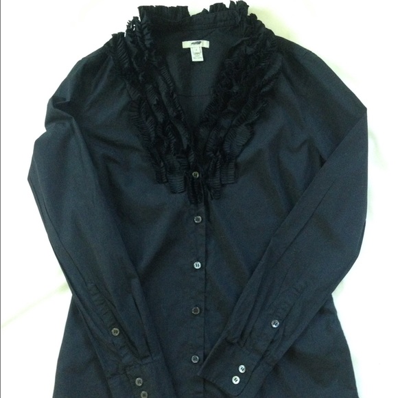 J.Crew black button down shirt with ruffles - Picture 1 of 4