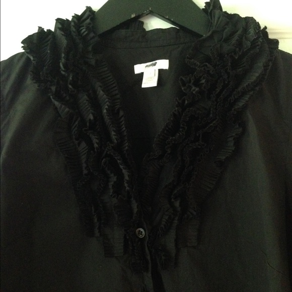 J.Crew black button down shirt with ruffles - Picture 3 of 4