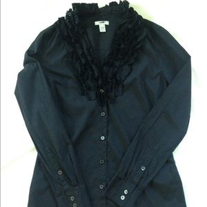 J.Crew black button down shirt with ruffles