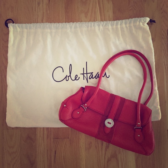 Cole Haan red leather and suede shoulder bag