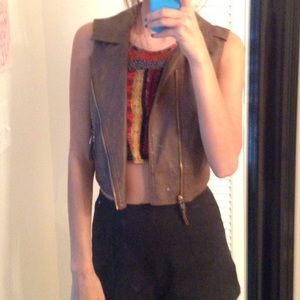 Brown cropped leather vest