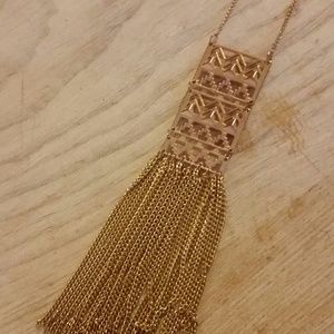 Gold geometric necklace with fringe