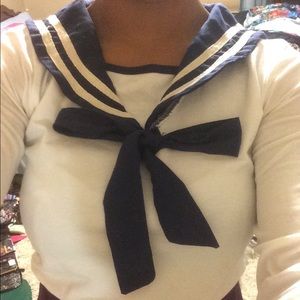Long Sleeve Sailor School Girl Shirt W/ bow