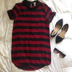 Red & Black Striped, Chiffon T-Shirt Dress
