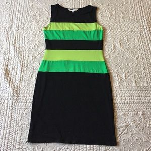 Green and black stripe dress.