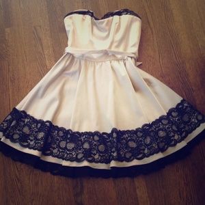 Bebe champaign and black lace cocktail dress