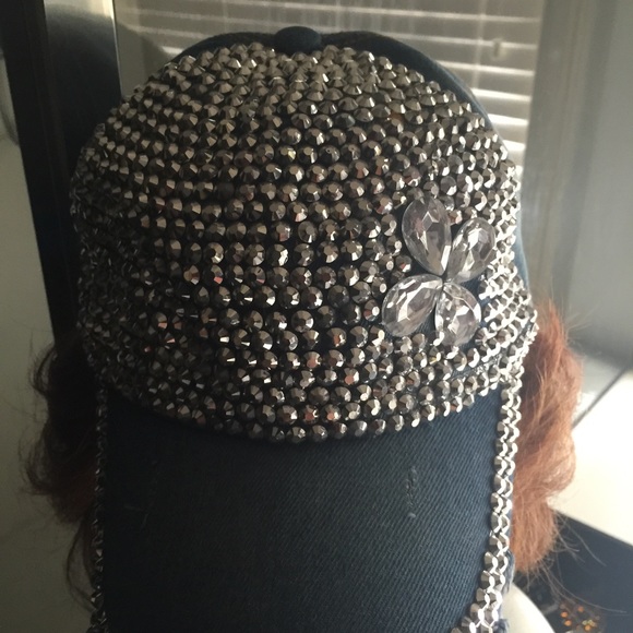Studded denim baseball cap